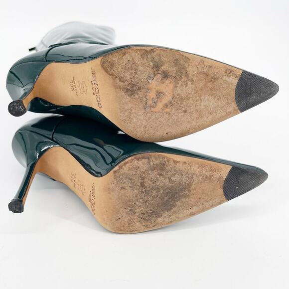 Retro Jimmy Choo Bottle Green Patent Leather Knee High Pointed Toe Boot IT 39.5 - Picture 10 of 11